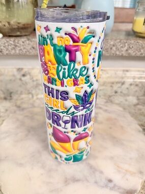 Mardi Gras Party Tumbler - Multicolor Insulated Travel Cup